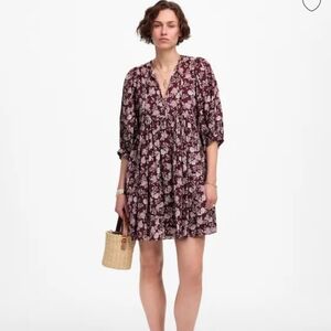 Madewell Splitneck Puff-Sleeve Dress in Floral NV450 Size S NWT Maroon